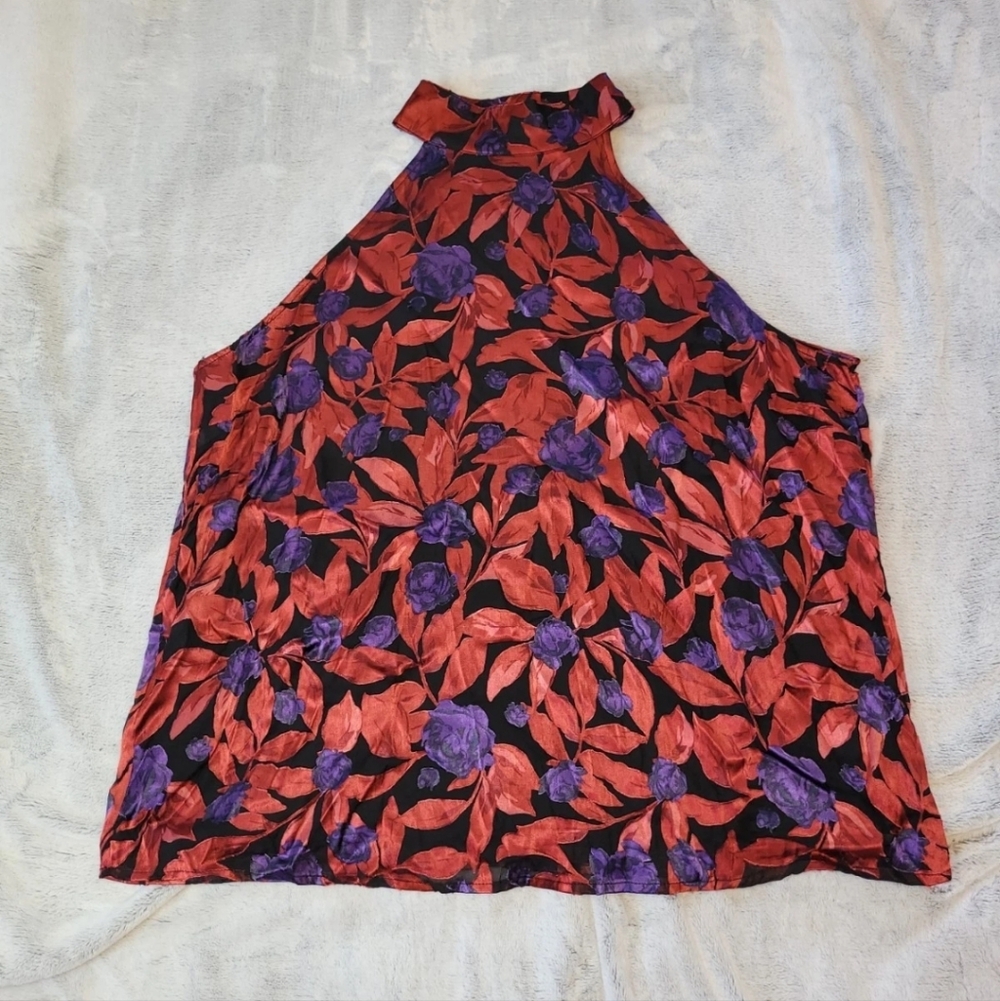 Worthington Womens 2XL Halter Floral Sleeveless Top Whimsigoth Vamp Romantic Red